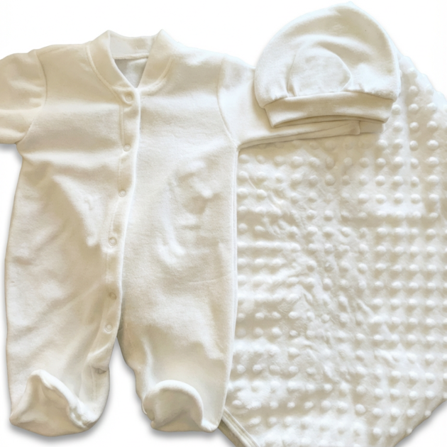 Newborn Velvet Set (3-Piece) – Ultra Soft | Off-White / Pink